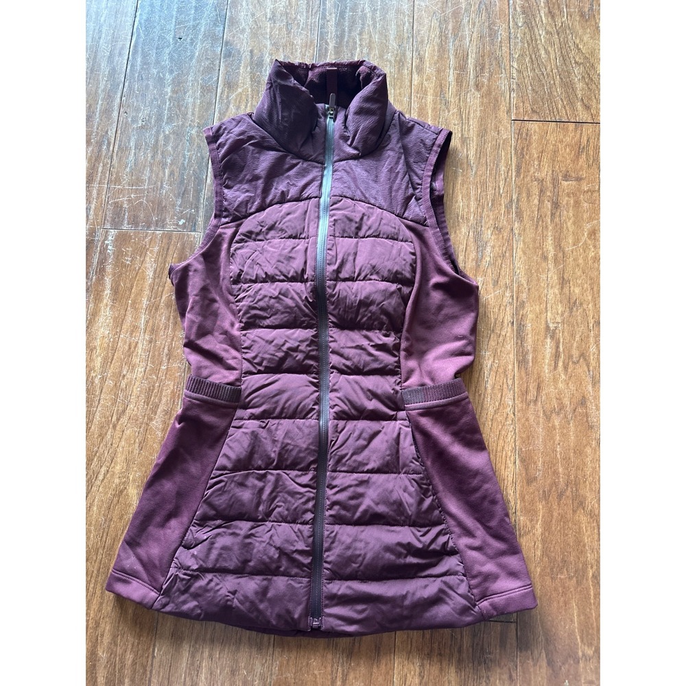 Lululemon Womens Padded Vest Purple Sleeveless Full Zip Mock Neck Athletic
